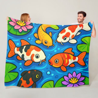 Colourful Koi Fish Fleece Blanket