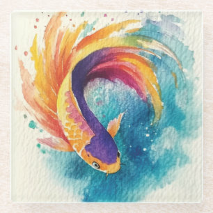 Colourful Koi Fish Glass Coaster