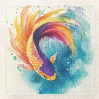 Colourful Koi Fish Glass Coaster