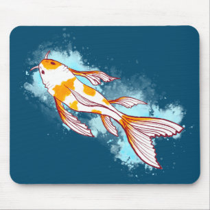 Colourful Koi Fish in Blue Water Illustration Mous Mouse Pad