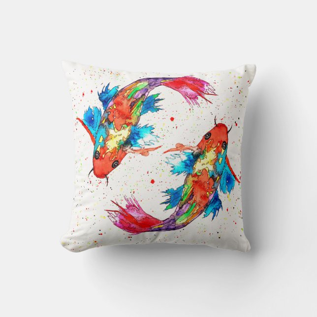 Colourful Koi Fish Throw Pillow (Front)