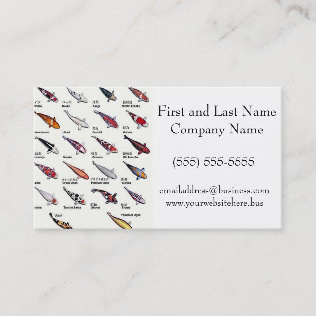 Colourful Koi Fish Varieties Nishikigoi Asian Art Business Card (Front)