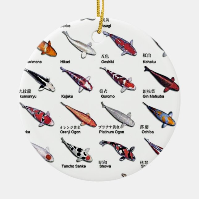 Colourful Koi Fish Varieties Nishikigoi Asian Art Ceramic Tree Decoration (Front)
