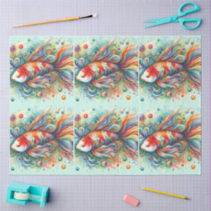 Colourful Koi Fish Watercolor Orange Decoupage Tissue Paper