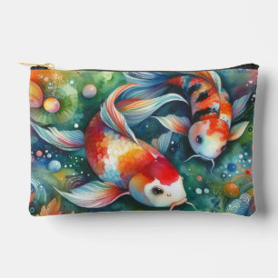 Colourful Koi Fish Whimsical Watercolor Orange Tea Accessory Pouch