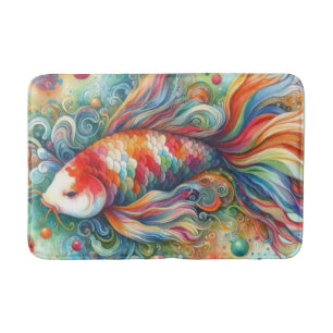Colourful Koi Fish Whimsical Watercolor Orange Tea Bath Mat