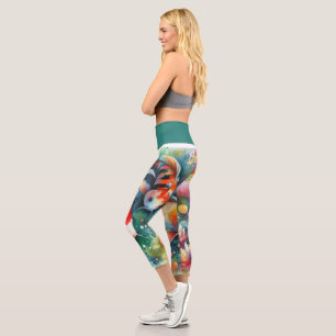 Colourful Koi Fish Whimsical Watercolor Orange Tea Capri Leggings