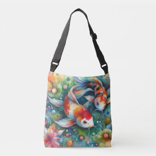 Colourful Koi Fish Whimsical Watercolor Orange Tea Crossbody Bag