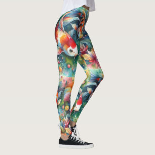 Colourful Koi Fish Whimsical Watercolor Orange Tea Leggings