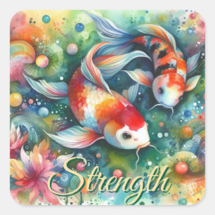 Colourful Koi Fish Whimsical Watercolor Orange Tea Square Sticker
