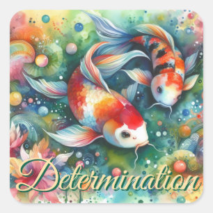 Colourful Koi Fish Whimsical Watercolor Orange Tea Square Sticker