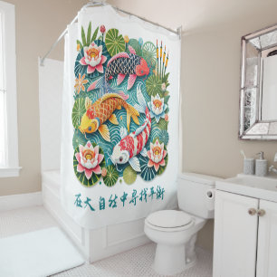 Colourful Koi Swimming in Lotus Filled Pond  Shower Curtain