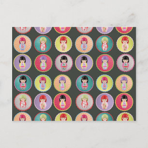Colourful Kokeshi Dolls Postcard
