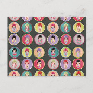 Colourful Kokeshi Dolls Postcard