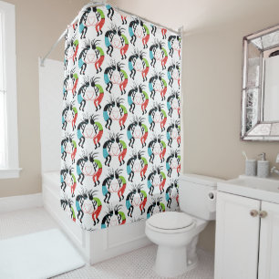 Colourful Kokopelli heart pattern Shower Curtain
