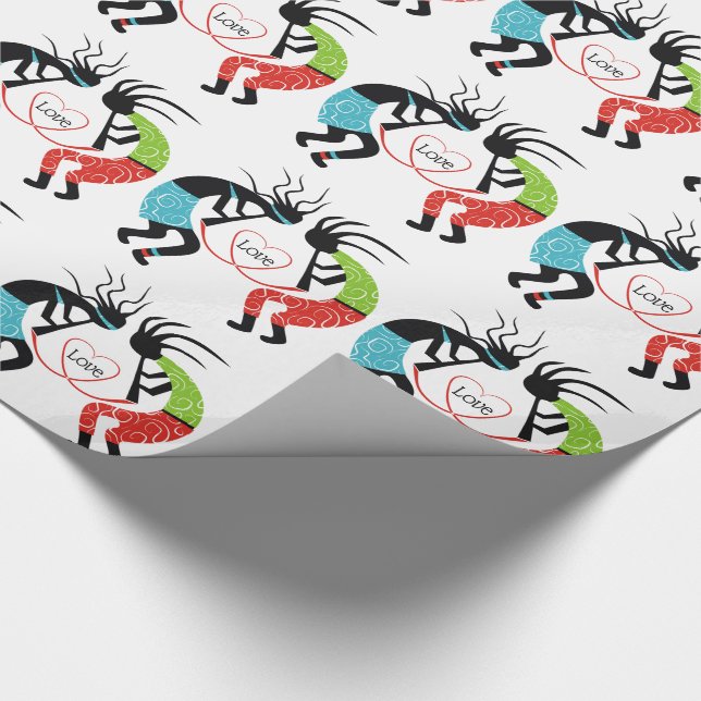Colourful Kokopelli love heart pattern Wrapping Paper (Corner)