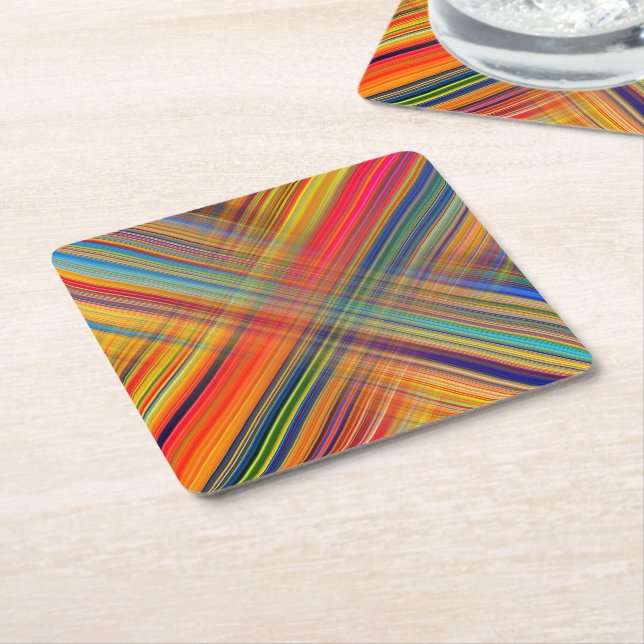 Colourful Kriss Kross Pattern Plaid Square Paper Coaster (Angled)