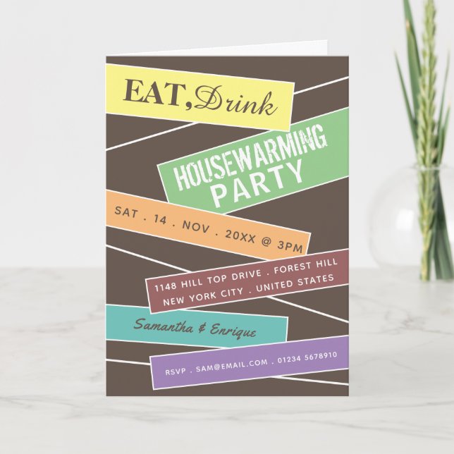 Colourful Label, Housewarming Party Invite (Front)