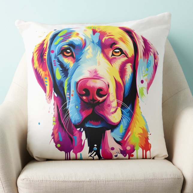 Colourful Labrador Retriever Retro Dog Lover  Cushion (Creator Uploaded)