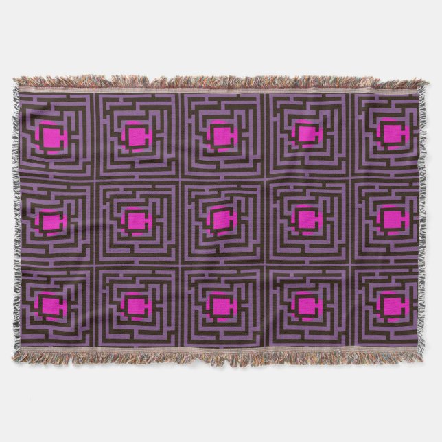 Colourful Labyrinth Pattern on Custom Colour Throw Blanket (Front)