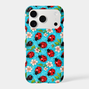 Colourful Ladybug Pattern with Flowers