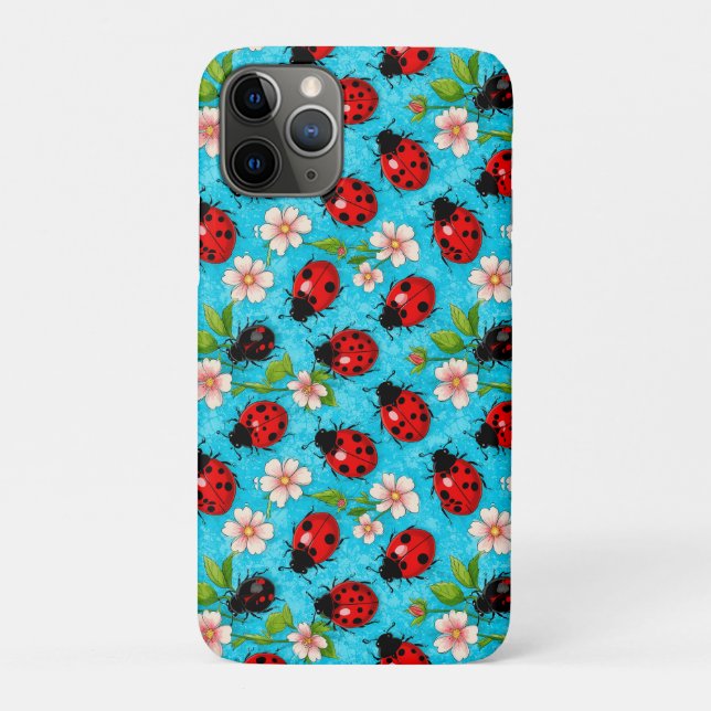 Colourful Ladybug Pattern with Flowers Case-Mate iPhone Case (Back)
