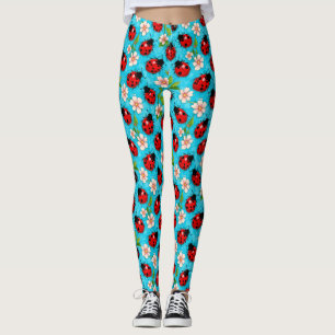 Colourful Ladybug Pattern with Flowers Leggings