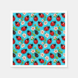 Colourful Ladybug Pattern with Flowers Napkin