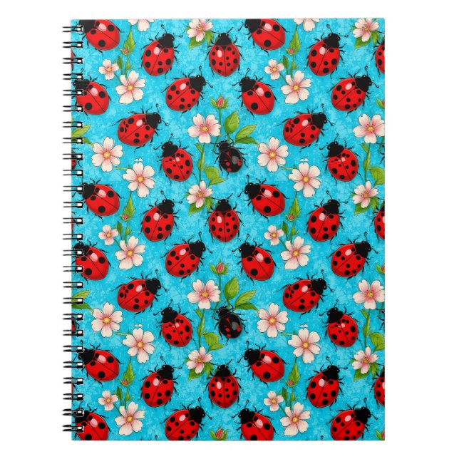 Colourful Ladybug Pattern with Flowers Notebook (Front)