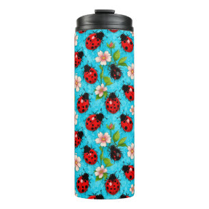 Colourful Ladybug Pattern with Flowers Thermal Tumbler
