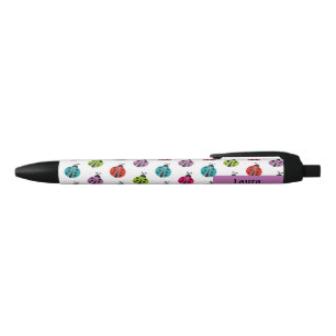 Colourful Ladybug Personalised Black Ink Pen