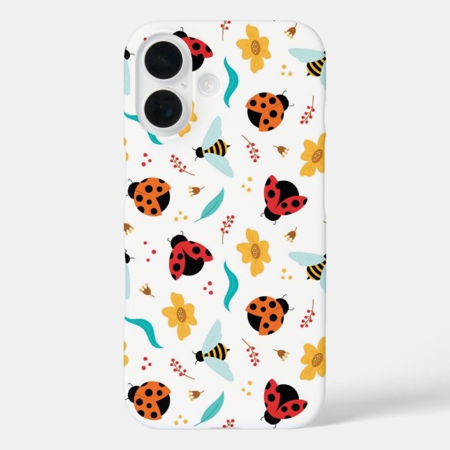Colourful Ladybugs and Bees on a Floral Case-Mate iPhone Case (Back)