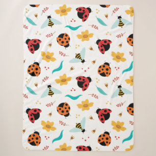 Colourful Ladybugs and Bees on a Floral Sherpa Blanket