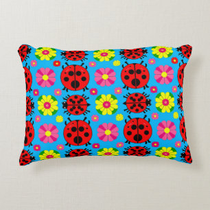 Colourful Ladybugs and Flowers Decorative Cushion