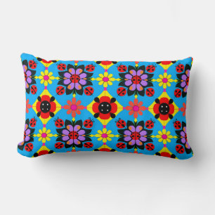 Colourful Ladybugs and Flowers Lumbar Cushion