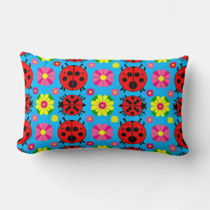 Colourful Ladybugs and Flowers Lumbar Cushion