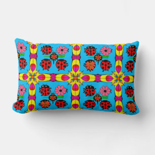 Colourful Ladybugs and Flowers Lumbar Cushion