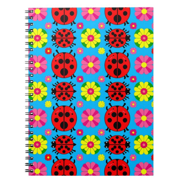 Colourful Ladybugs and Flowers Notebook (Front)