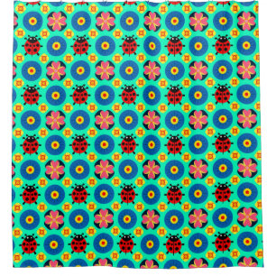 Colourful Ladybugs and Flowers Shower Curtain