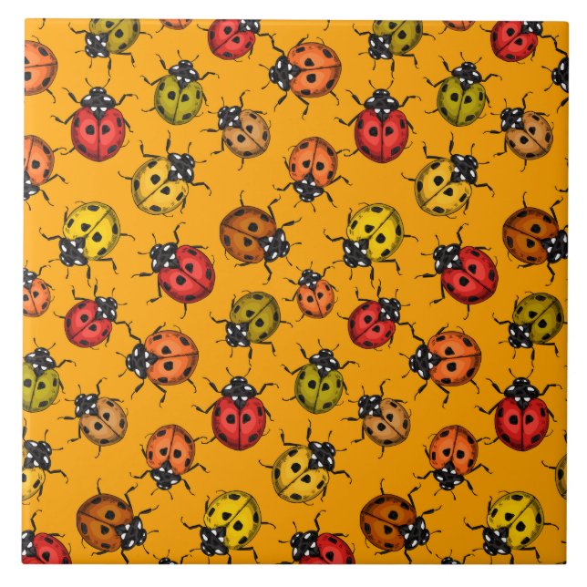 Colourful ladybugs ceramic tile (Front)