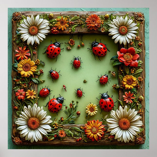 🐞 Colourful Ladybugs Flowers Gift For Home 🌸 Poster (Front)