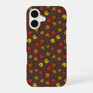 Colourful ladybugs on brown iPhone 16 case
