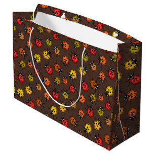 Colourful ladybugs on brown large gift bag