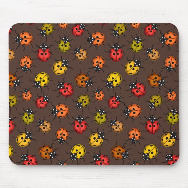 Colourful ladybugs on brown mouse pad (Front)