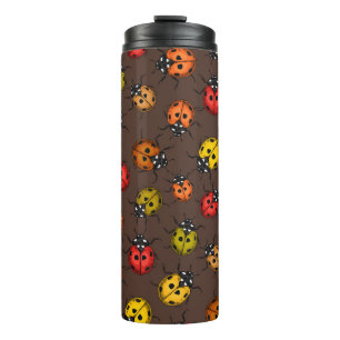 Colourful ladybugs on brown thermal tumbler