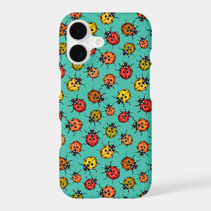 Colourful ladybugs on turquoise