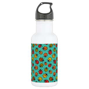Colourful ladybugs on turquoise 532 ml water bottle