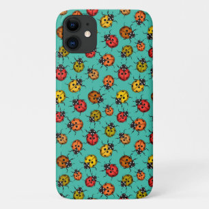 Colourful ladybugs on turquoise iPhone 11 case