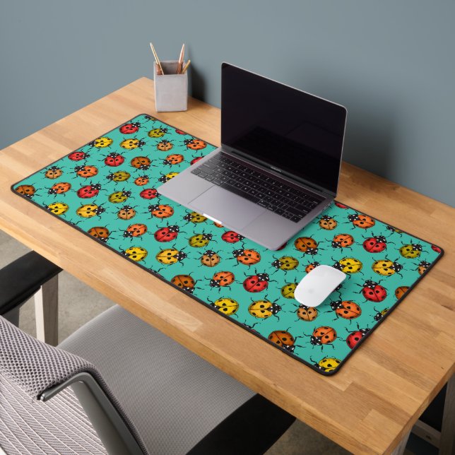 Colourful ladybugs on turquoise desk mat (Office 2)
