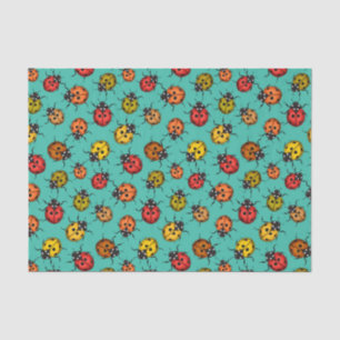 Colourful ladybugs on turquoise tissue paper